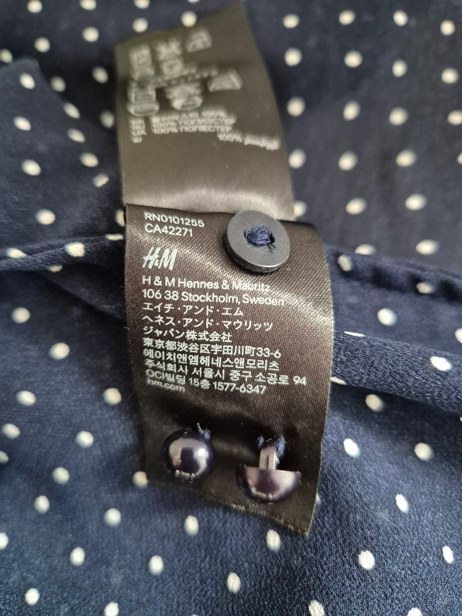 H&M Donkerblauwe Blouse met Stipjes & Ruffles | Maat 36 (S) – photo 13